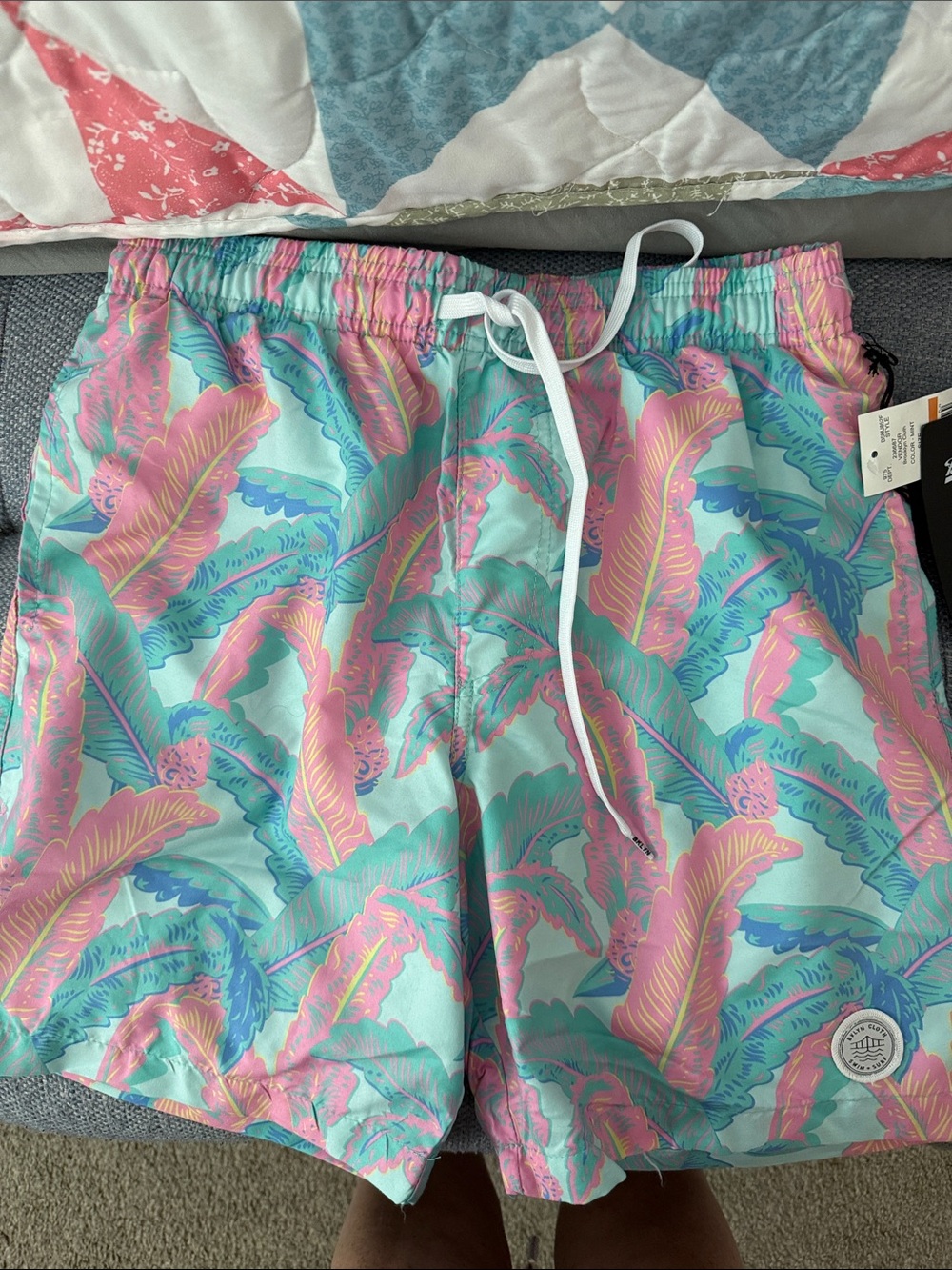 Brooklyn Cloth Mint and Pink Tropical Hybrid Shorts